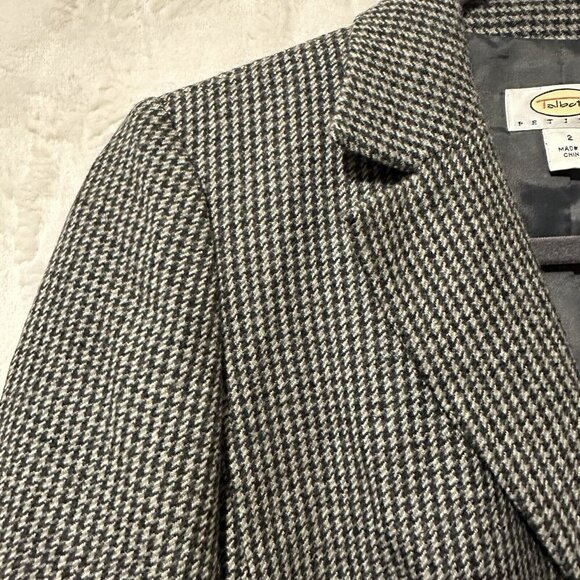 Talbots Blazer Womens Sz 2 Petite Gray Wool Blend Houndstooth 3 Button Jacket - Picture 3 of 11